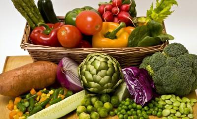 Overflowing basket of vegetables