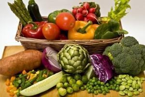 Overflowing basket of vegetables