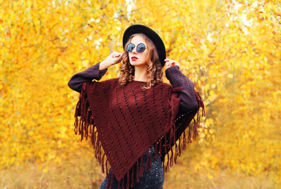 red-brown fringed poncho
