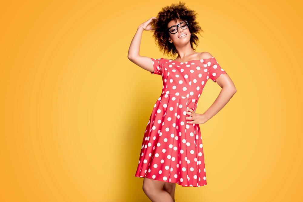 red polka-dotted dress