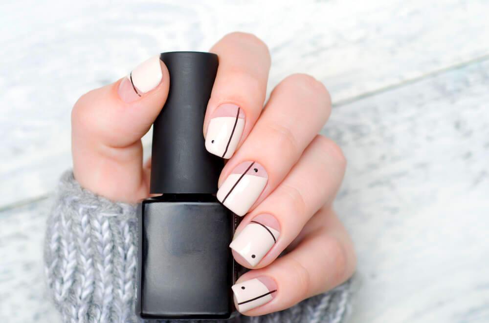Black and white geometric nail design