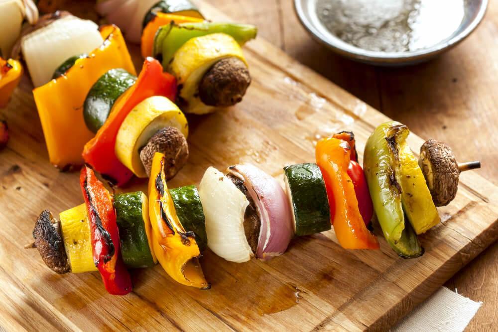 Grilled vegetables on skewers, also known as a vegetable shish kebabs