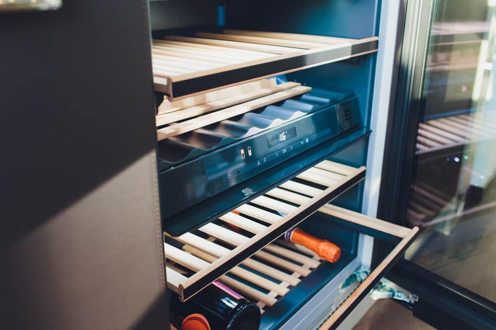 Shelves in a wine fridge