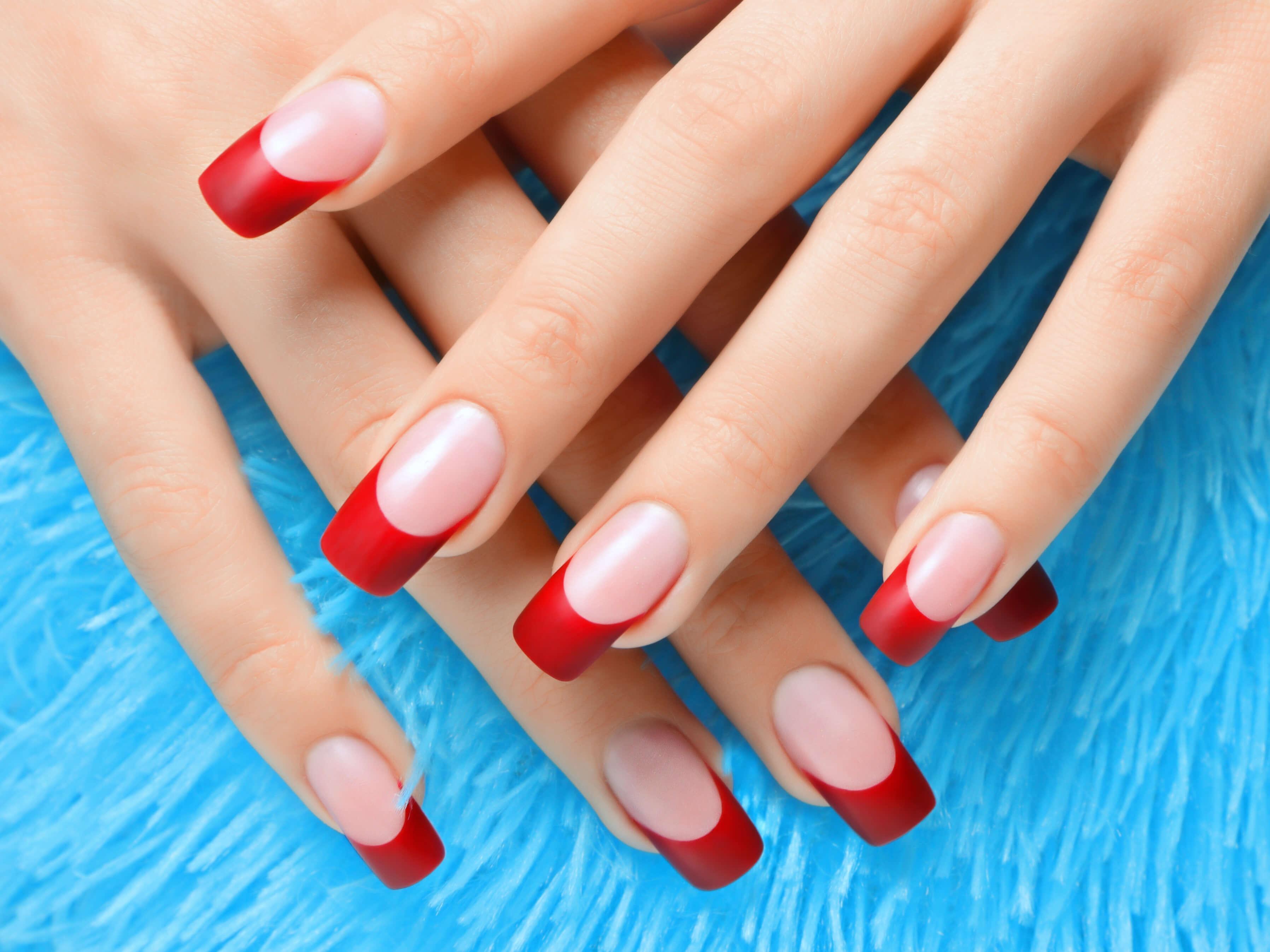 Red French tip nails