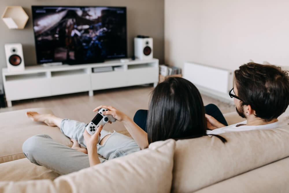 Couple playing video game