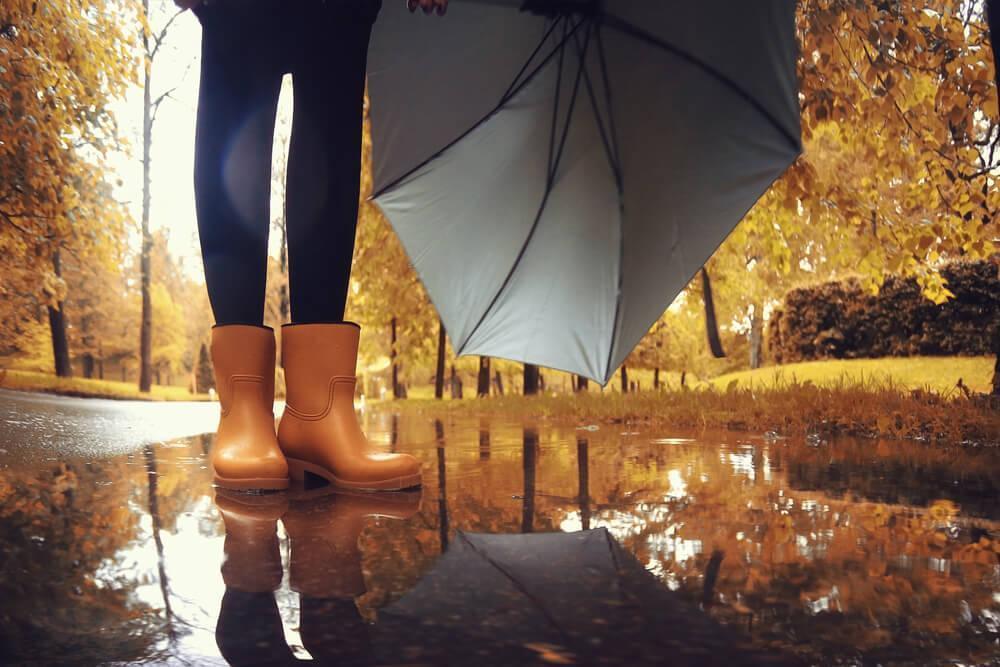 Legs with brown rain boots