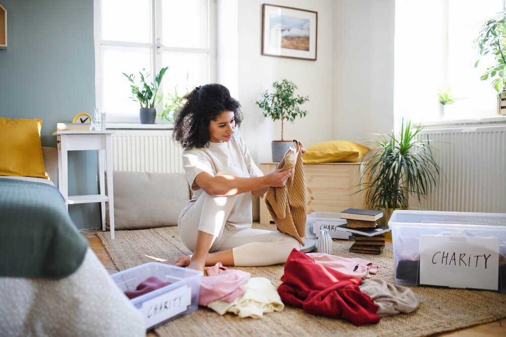 woman sorting clothes